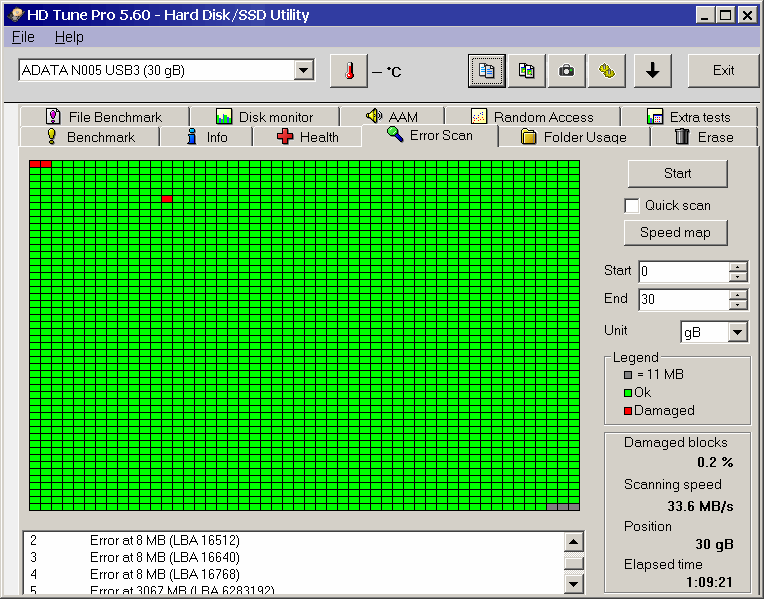 ADATA N005 USB3 HD Tune surface scan