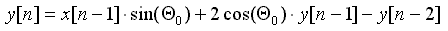 y[n]=x[n-1]*sin(O)+2cos(O)*y[n-1]-y[n-2]