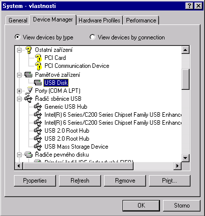 USB devices in device manager under Windows 98 SE