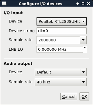 GQRX - nastaven I/O