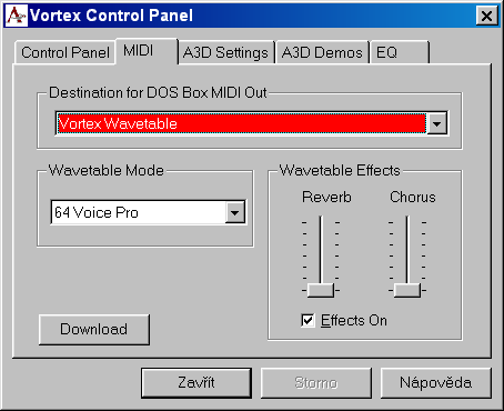 nastaven wavetable syntzy ve Windows 98 SE