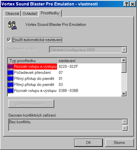 nastaven SB Pro emulace ve Windows 98 SE