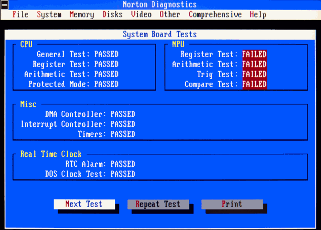 Norton Diagnostic FPU tests failed