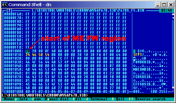 Hexa view of SPI flash image with ME region start